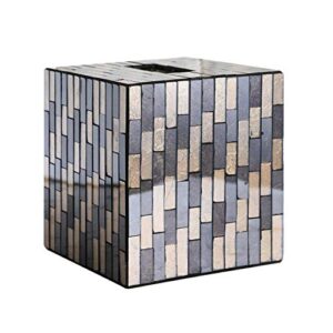 whole housewares | mosaic glass tissue holder | tissues cube box holder | decorative tissue cover | bathroom accessory | square box glass tissue case (black and gold)