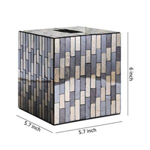 WHOLE HOUSEWARES | Mosaic Glass Tissue Holder | Tissues Cube Box Holder | Decorative Tissue Cover | Bathroom Accessory | Square Box Glass Tissue Case (Black and Gold)