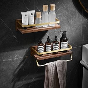 newrain 2-pack shower caddy, wood shower rack with towel holders for kitchen toilet bathroom shelves shower storage organizer wall mounted