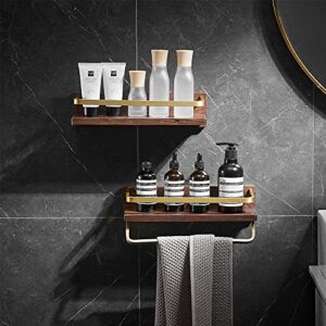 NEWRAIN 2-Pack Shower Caddy, Wood Shower Rack with Towel Holders for Kitchen Toilet Bathroom Shelves Shower Storage Organizer Wall Mounted