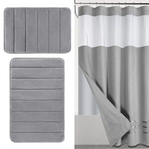 yimobra memory foam bath mat set, waffle weave shower curtain set with snap-in fabric liner, 72"x 72", 2 item bundle