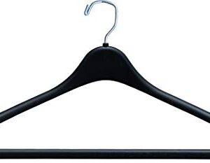 Heavy Duty Black Plastic Suit Hanger with Fixed Bar, (Box of 100) Sturdy 1/2 Inch Thick Coat Hangers with Square Topped Chrome Swivel Hook by The Great American Hanger Company