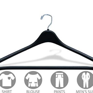 Heavy Duty Black Plastic Suit Hanger with Fixed Bar, (Box of 100) Sturdy 1/2 Inch Thick Coat Hangers with Square Topped Chrome Swivel Hook by The Great American Hanger Company