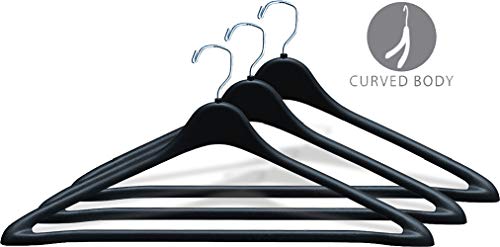 Heavy Duty Black Plastic Suit Hanger with Fixed Bar, (Box of 100) Sturdy 1/2 Inch Thick Coat Hangers with Square Topped Chrome Swivel Hook by The Great American Hanger Company