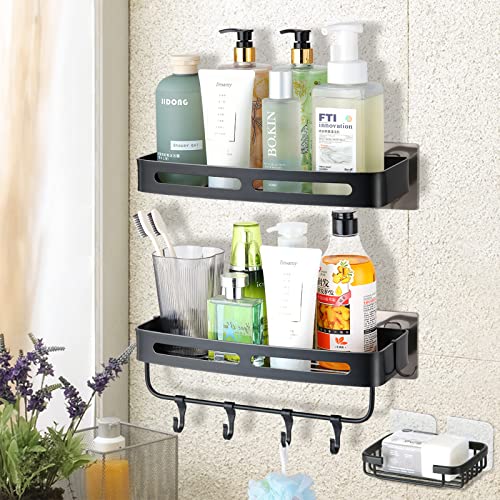 Shower Caddy Basket Shelf with Soap Holder, Adhesive Shower Shelves No Drilling, Large Capacity, Rustproof Stainless Steel Bathroom Shower Organizer, Shower Self for Inside Shower & Kitchen Storage