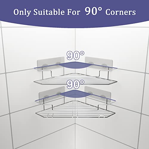 Corner Shower Caddy with Hooks, Self Adhesive Shower Organizer Shelves,No Drilling 2-Pack Rustproof 304 Stainless Steel Shower Storage Shelves for Bathroom & Kitchen