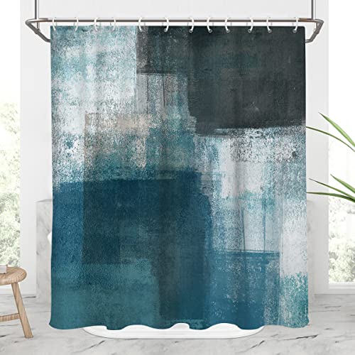 AAtter Teal Shower Curtain Turquoise Blue Aqua Dark Gray Grey Green White Black Navy Art Watercolor Modern Ombre Contemporary Simple Geometric Paint Home Bathroom Decor Bathtub Set, 60x72, Abstract