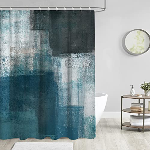 AAtter Teal Shower Curtain Turquoise Blue Aqua Dark Gray Grey Green White Black Navy Art Watercolor Modern Ombre Contemporary Simple Geometric Paint Home Bathroom Decor Bathtub Set, 60x72, Abstract