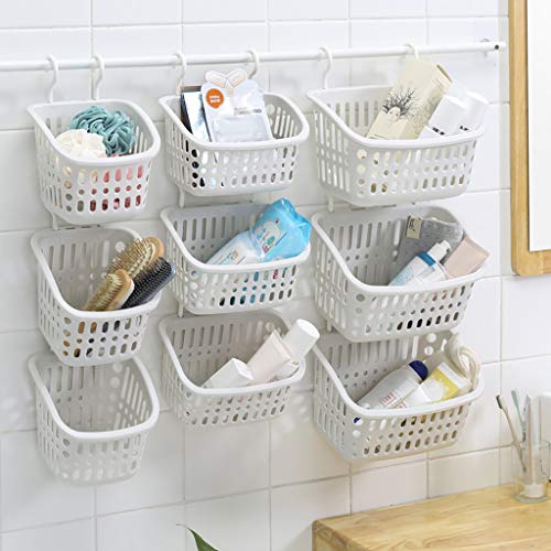 COMIOR Plastic Hanging Shower Basket with Hook for Bathroom Kitchen Storage Holder, Connecting Organizer Storage Basket Caddy Basket for Pantry, Bathroom, Dorm Room, Office Storage Holder