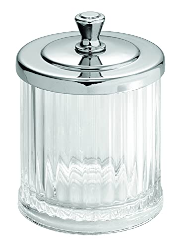 iDesign Alston Bathroom Vanity Canister Jar for Cotton Balls, Swabs, Cosmetic Pads - Clear/Chrome 3.5" x 3.5" x 5.1"