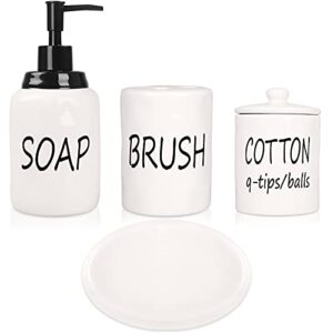gails willing bathroom accessories set, ceramics farmhouse bathroom decor accessory completes with soap dispenser, cotton jar, vanity tray, toothbrush holder (white)