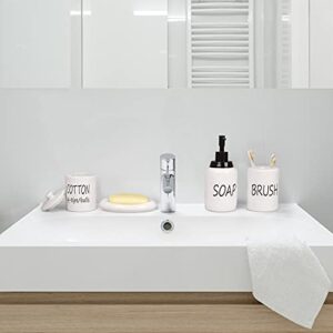 Gails Willing Bathroom Accessories Set, Ceramics Farmhouse Bathroom Decor Accessory Completes with Soap Dispenser, Cotton Jar, Vanity Tray, Toothbrush Holder (White)