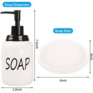 Gails Willing Bathroom Accessories Set, Ceramics Farmhouse Bathroom Decor Accessory Completes with Soap Dispenser, Cotton Jar, Vanity Tray, Toothbrush Holder (White)