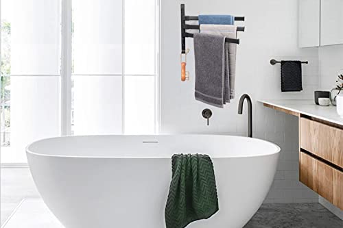 TocTen Swivel Towel Rack, Rustproof and Durable Space Saving Towel Hanger, Towel Bar Swing Out 180° Rotation, Wall Mounted/Glue Mounted Towel Rod with Hook for Bathroom, Kitchen (3-Arm, Black)