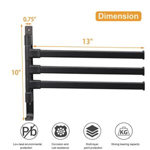 TocTen Swivel Towel Rack, Rustproof and Durable Space Saving Towel Hanger, Towel Bar Swing Out 180° Rotation, Wall Mounted/Glue Mounted Towel Rod with Hook for Bathroom, Kitchen (3-Arm, Black)