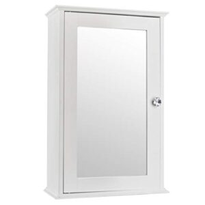 kcelarec mirrored bathroom cabinet, wall mount storage cabinet with single door, bathroom medicine cabinet,white