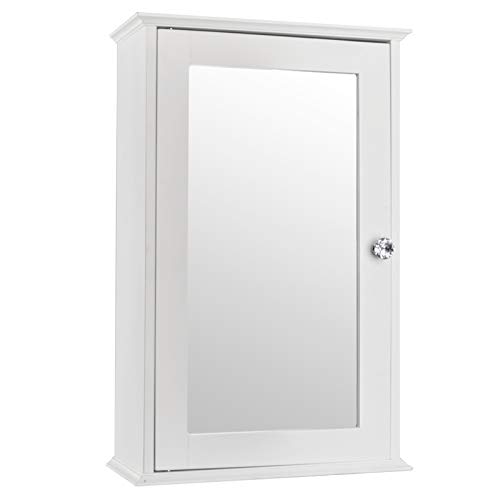 Kcelarec Mirrored Bathroom Cabinet, Wall Mount Storage Cabinet with Single Door, Bathroom Medicine Cabinet,White