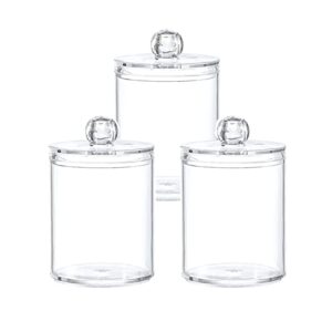 akoslale 3 pack clear jars with lids for bathroom, cotton ball and qtip holder set,bathroom organization and storage,cotton ball holder,q tip organizer,makeup holders and organizers