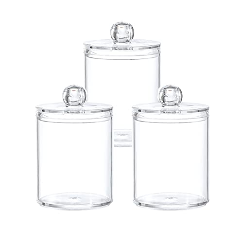 AkoSlale 3 Pack Clear Jars With Lids for Bathroom, Cotton Ball and Qtip Holder Set,Bathroom Organization and Storage,Cotton Ball Holder,Q Tip Organizer,Makeup Holders And Organizers