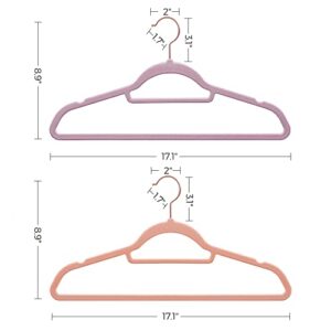 SONGMICS Velvet Hangers Bundle, Set of 50 with Set of 50, Clothes Hanger with Rose Gold Swivel Hook, Non-Slip, and Space-Saving, 0.2-Inch Thick, Pale Purple and Light Pink, UCRF021GP50 and UCRF21PK50