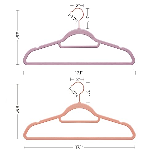 SONGMICS Velvet Hangers Bundle, Set of 50 with Set of 50, Clothes Hanger with Rose Gold Swivel Hook, Non-Slip, and Space-Saving, 0.2-Inch Thick, Pale Purple and Light Pink, UCRF021GP50 and UCRF21PK50