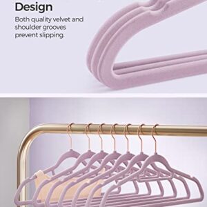 SONGMICS Velvet Hangers Bundle, Set of 50 with Set of 50, Clothes Hanger with Rose Gold Swivel Hook, Non-Slip, and Space-Saving, 0.2-Inch Thick, Pale Purple and Light Pink, UCRF021GP50 and UCRF21PK50