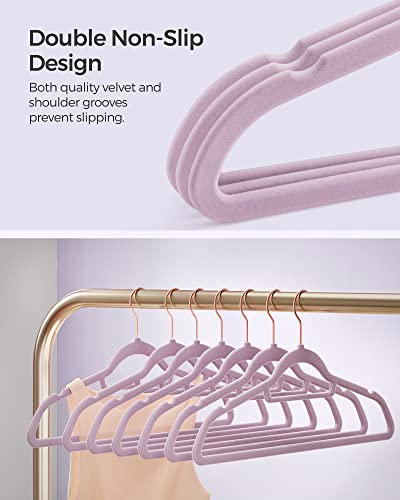 SONGMICS Velvet Hangers Bundle, Set of 50 with Set of 50, Clothes Hanger with Rose Gold Swivel Hook, Non-Slip, and Space-Saving, 0.2-Inch Thick, Pale Purple and Light Pink, UCRF021GP50 and UCRF21PK50