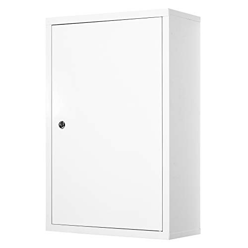 kleankin Steel Wall Mount Medicine Cabinet 3 Tier Emergency Box for Bathroom Kitchen, Lockable with 2 Keys, White