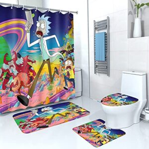 szzhnc 4 piece funny shower curtain sets with 12 hooks for fresh color bathroom sets decor, non-slip rugs and toilet mat lid rug,cartoon theme waterproof(72x72'') (ruike-scs-30228-01)