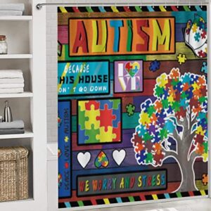 Autism Awareness 4-Piece Shower Curtain Set, Shower Curtain, Non-Slip Carpet, Toilet Lid and Bath Mat, It Looks Durable and Waterproof, Suitable for Overall Bathroom Decoration