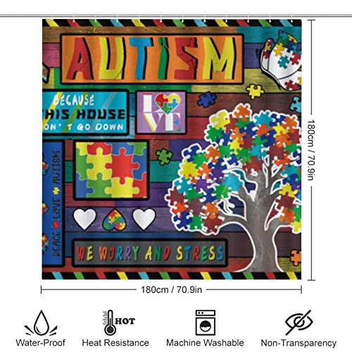 Autism Awareness 4-Piece Shower Curtain Set, Shower Curtain, Non-Slip Carpet, Toilet Lid and Bath Mat, It Looks Durable and Waterproof, Suitable for Overall Bathroom Decoration