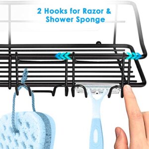 ODesign Adhesive Bathroom Shelf Shower Caddy with Hooks Razor Bath Sponge Holder Kitchen Storage Organizer Spice Rack Wall Mount No Drilling Rustproof Stainless Steel Black - 2 Tier