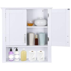 SUPER DEAL Bathroom Wall Cabinet Over The Toilet, Medicine Cabinet with Two Doors and Three Shelves, White