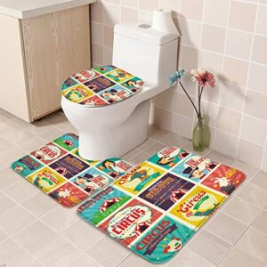 Bathroom Rugs, Memory Foam Bath Mat Bathroom Set, Cartoon Circus Bath Rugs Bathroom Accessories, Home Decor Non-Slip Absorbent Soft Bath Mats for Bathroom, Tub, 3 Pieces