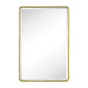 TEHOME Farmhouse Brushed Gold Metal Framed Recessed Bathroom Medicine Cabinet with Mirror Rounded Rectangle Tilting Beveled Vanity Mirros for Wall 16x24''