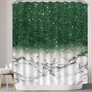 JQH store 4PCS Green Marble Shower Curtain Set with Non-Slip Rugs Toilet Lid Cover and Bath Mat Shower Curtain with 12 Hooks Bathroom Sets with Shower Curtain and Rugs and Accessories