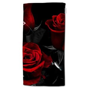 hgod designs rose hand towels,abstract red rose and black leaves 100% cotton soft bath hand towels for bathroom kitchen spa hand towels 15"x30"