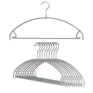 mawa by reston lloyd euro ultra light/thin series, non-slip space saving clothes hanger with bar & hook for pants and skirts, style 42/ptu, set of 10, silver