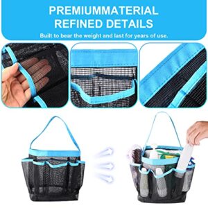 Shower Tote Bag, Portable Shower Caddy Tote Organizer with Handle and 7 Pockets, Mesh Shower Bag for Dorm Room Gym Bathroom Camping, Large Capacity (Black, Blue)