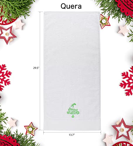 Quera 2 Pack Merry Whatever Christmas Hand Towels 100% Cotton Funny Embroidered Premium Luxury Decor Bathroom Decorative Dish Towels Set for Drying Cleaning Holiday Towels Gift Set 13.7'' x 29.5''