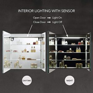 Blossom Recessed or Surface 30 Inch LED Mirror Medicine Cabinet with Lights, LED Medicine Cabinet with Defogger, Dimmer, Outlets & USB Ports (30x32)