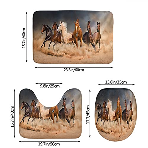 Wondertify Horse Herd Bathroom Antiskid Pad Desert Sand Storm Dramatic Sky 3 Pieces Bathroom Rugs Set, Bath Mat+Contour+Toilet Lid Cover