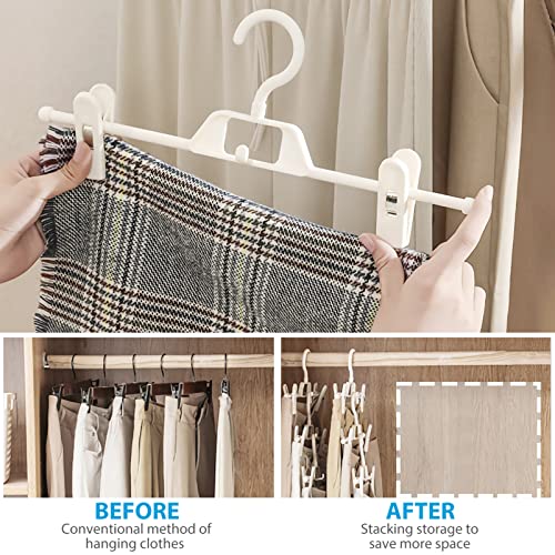 Cabilock Clip Hangers 10Pcs Pants Hangers with Adjustable Clips Hooks Plastic Clothes Hangers Space Saving Stackable Skirt Hangers with for Pants Trousers Dress Skirts Jeans Pants Hangers