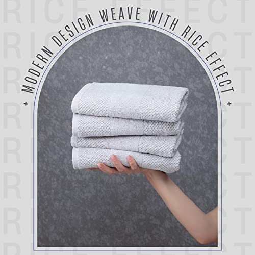 Antioch Home Bathroom Hand Towels, Hotel Quality & Fluffy & Absorbent & Soft & Fast Drying Turkish Hand Towels for Bathroom, 100% Cotton Turkish Hand Towel Set - [ 4 Pack – 16x28 inches ] - Light Grey