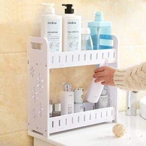 2 tier bathroom organizer countertop, white corner skincare storage shelf cosmetic organizer holder, counter vanity tray for kitchen