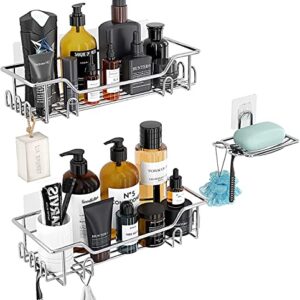 KeFanta Adhesive Shower Shelves,Shower Caddy Organizer with 18 Hooks,Drilling Free Razor Shower Shampoo Soap Holder,3 Pack Shower Racks for Inside Shower,Stainless Steel/Silver