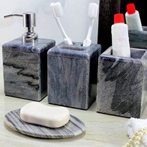 KLEO - Bathroom Accessory Set Made from Natural Stone - Bath Accessories Set of 4 Includes Soap Dispenser, Toothbrush Holder, Tumbler and Soap Dish (Grey)