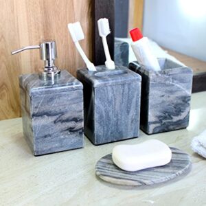 KLEO - Bathroom Accessory Set Made from Natural Stone - Bath Accessories Set of 4 Includes Soap Dispenser, Toothbrush Holder, Tumbler and Soap Dish (Grey)