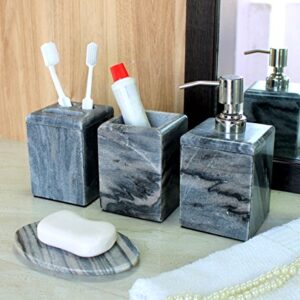 KLEO - Bathroom Accessory Set Made from Natural Stone - Bath Accessories Set of 4 Includes Soap Dispenser, Toothbrush Holder, Tumbler and Soap Dish (Grey)