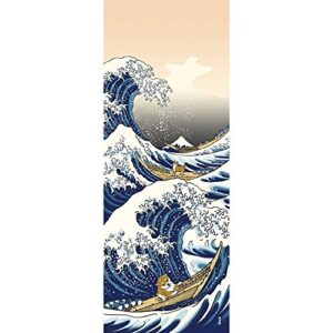 hamamonyo shiba inu in great wave kanagawa chusen tenugui towel